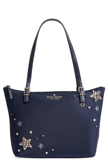 Kate Spade New York Watson Lane Small Maya Crystal Embellished Nylon Tote - Blue