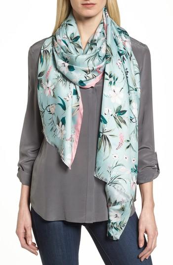 Women's Kate Spade New York Botanical Silk Scarf, Size - Green