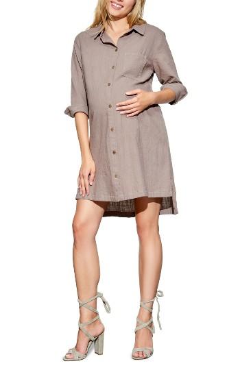 Women's Maternal America High/low Maternity Shirtdress - Beige