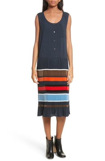 Women's Public School Jama Pleated Stripe Dress - Blue