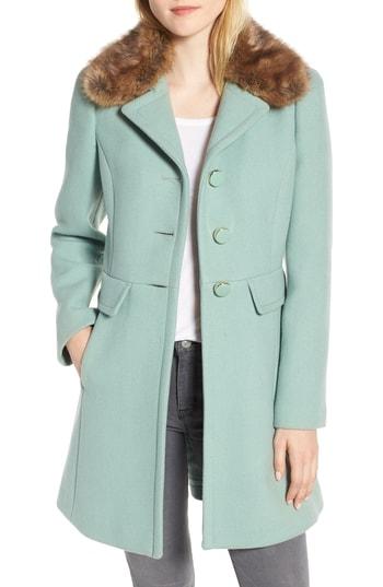 Women's Kate Spade New York Faux Fur Collar Wool Blend Coat - Green