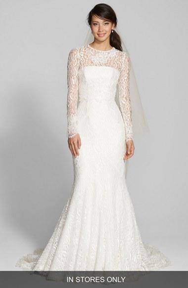 Women's Jesus Peiro Illusion Yoke Lace Mermaid Dress, Size - Ivory