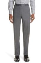 Men's Canali Cavaltry Flat Front Solid Stretch Wool Trousers - Grey