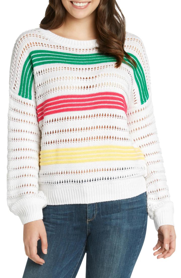 Women's Willow & Clay Stripe Open Stitch Sweater - White