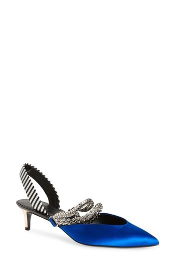 Women's Self-portrait Kitty Chain Embellished Slingback Pump Us / 36eu - Blue