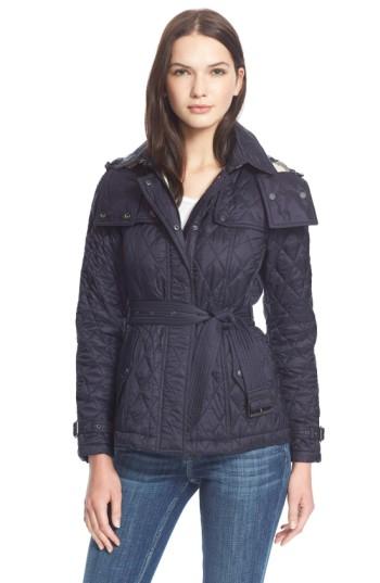 Women's Burberry Brit 'finsbridge' Short Quilted Jacket - Blue