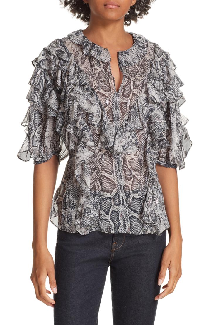 Women's Rebecca Taylor Ruffled Snakeskin Print Blouse