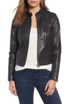 Women's Halogen Zip Detail Leather Moto Jacket - Black