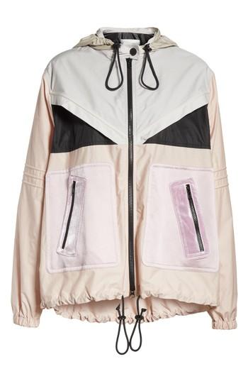 Women's Valentino Mixed Media Colorblock Parka - Pink