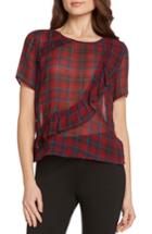 Women's Willow & Clay Plaid Asymmetrical Ruffle Top - Red