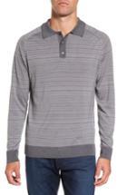Men's Gant Stripe Merino Wool Polo Sweater - Grey