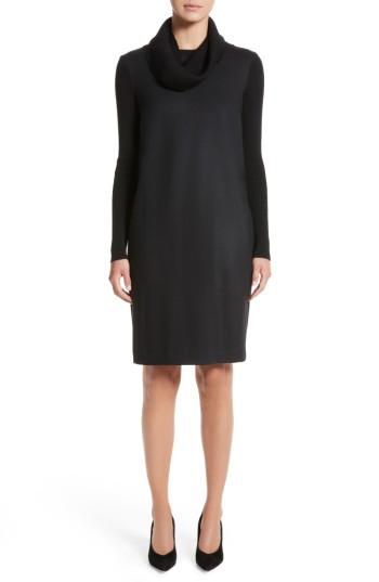 Women's Max Mara Cancan Wool Jersey Dress With Removable Knit Cowl - Black
