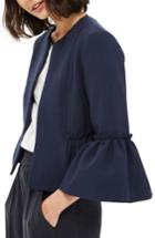 Women's Topshop Raw Ruffle Crop Jacket Us (fits Like 2-4) - Blue