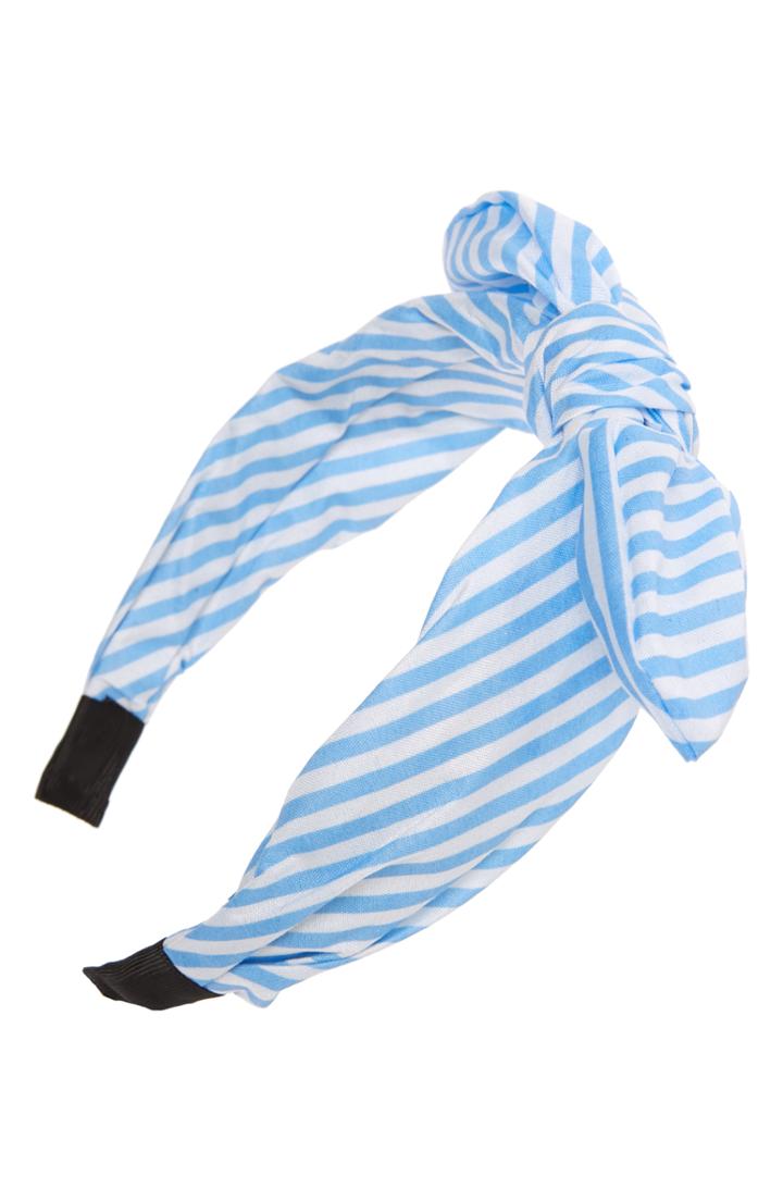 Tasha Knotted Stripe Bow Headband, Size - Blue