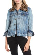 Women's Pam & Gela Denim Jacket With Detachable Genuine Fur Collar - Blue