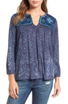 Women's Lucky Brand Embroidered Yoke Print Top - Blue