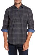 Men's Bugatchi Classic Fit Slubbed Tattersall Sport Shirt, Size - Grey