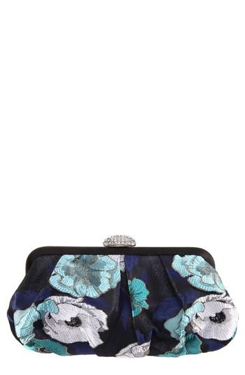 Nina Manila Pleated Brocade Frame Clutch - Blue