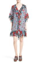 Women's See By Chloe Floral Flounce Tunic Silk Dress Us / 34 Fr - Blue