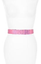 Women's Moschino Monochromatic Logo Leather Belt - Fuchsia