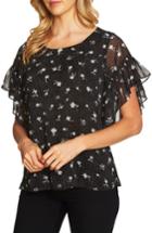 Women's Cece Dotty Ruffle Sleeve Top, Size - Black