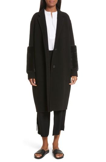 Women's Vince Genuine Shearling Trim Long Coat - Black