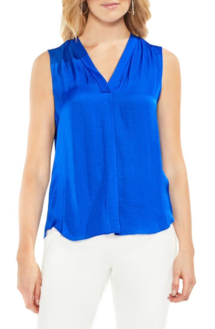 Petite Women's Vince Camuto Rumpled Satin Blouse P - Black