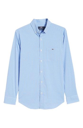 Men's Vineyard Vines Grand Cay Tucker Regular Fit Gingham Performance Sport Shirt, Size - Blue