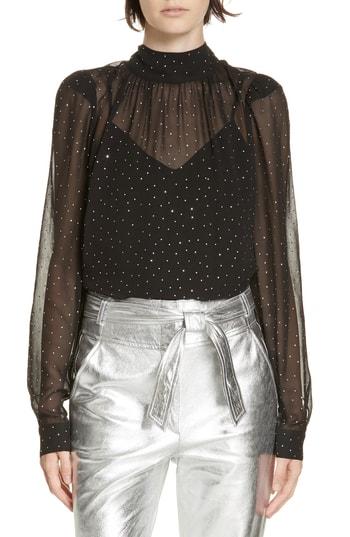 Women's Veronica Beard Melling Sheer Rhinestone Blouse