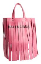 Balenciaga Extra Small Laundry Logo Fringe Calfskin Tote - Pink