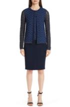 Women's St. John Collection Diamond Lace Knit Cardigan, Size - Blue