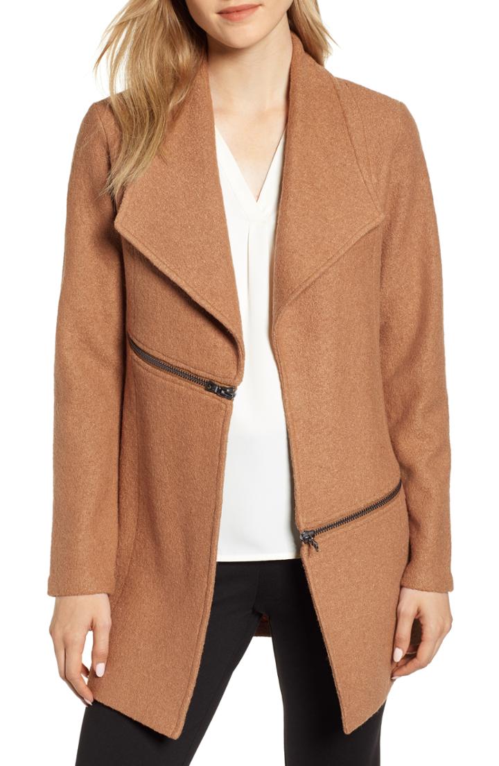 Women's Anne Klein Wing Collar Zip Detail Wool Blend Jacket, Size - Beige
