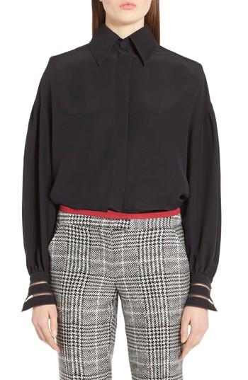 Women's Fendi Bishop Sleeve Silk Blouse Us / 42 It - Black