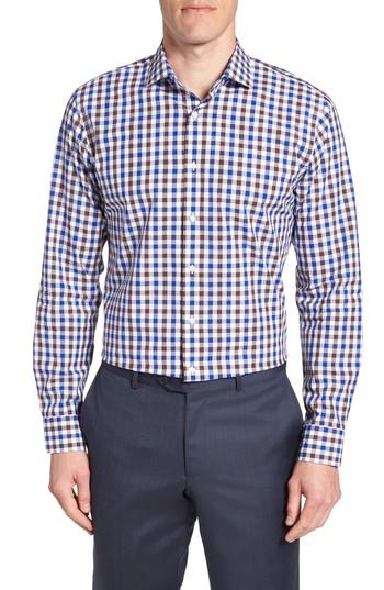 Men's Nordstrom Men's Shop Trim Fit Check Dress Shirt .5 32/33 - Brown