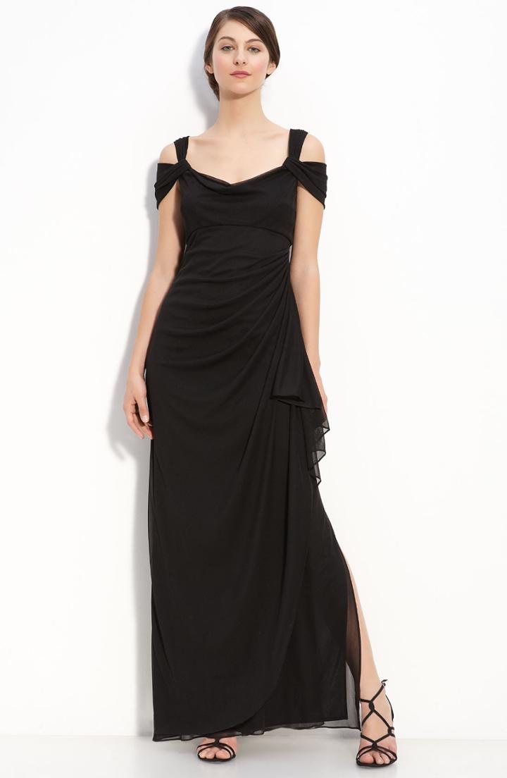 Women's Alex Evenings Double Strap Mesh Gown - Black