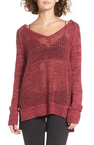 Women's Roxy Open Knit Cotton Pullover - Pink