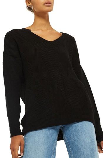 Women's Topshop Ladder Stitch Sweater Us (fits Like 0) - Black