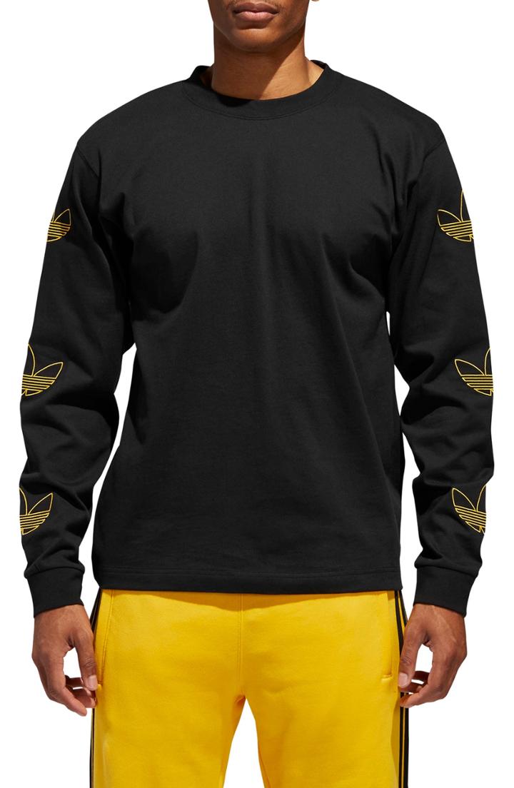 Men's Adidas Originals Embroidered Trefoil Long Sleeve T-shirt - Black