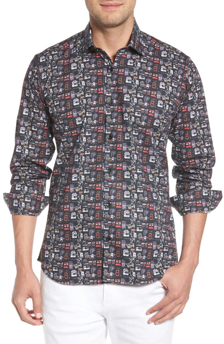 Men's Jared Lang Camera Print Long Sleeve Sport Shirt