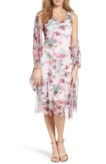Women's Komarov Print Chiffon Dress With Shawl