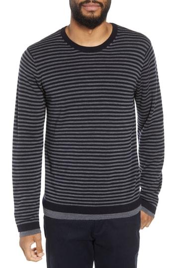 Men's Vince Striped Double Layer Merino Wool Sweater - Grey