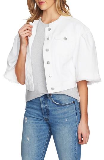 Women's 1.state Collarless Wide Sleeve Denim Jacket, Size - White