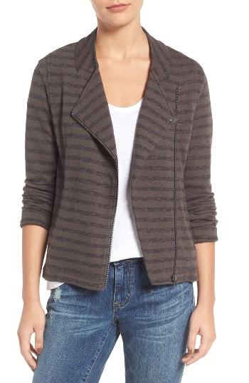 Women's Caslon Stripe Moto Jacket - Grey