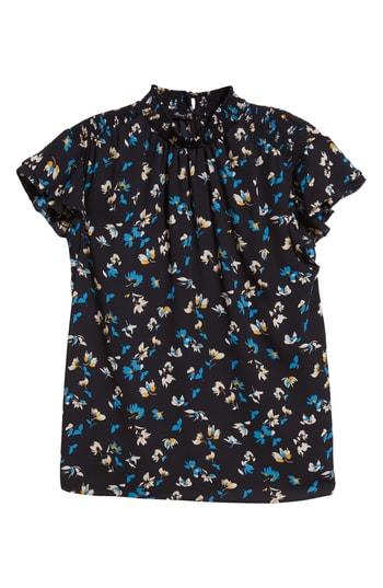 Women's Halogen Smocked Neck Blouse - Blue