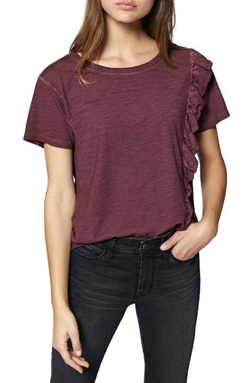 Women's Sanctuary Gia Ruffle Trim Tee - Burgundy