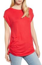 Women's Bobeau Ruched Cap Sleeve Boyfriend Tee - Red