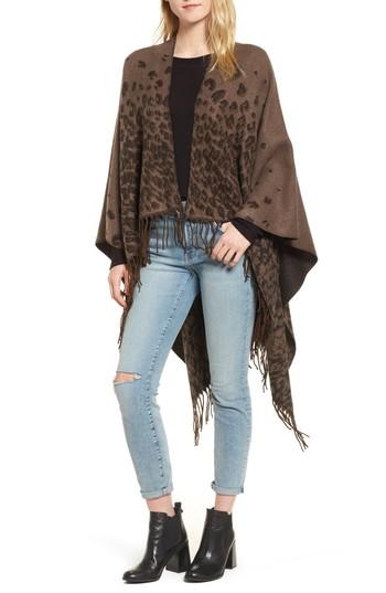 Women's David & Young Leopard Print Ruana, Size - Brown