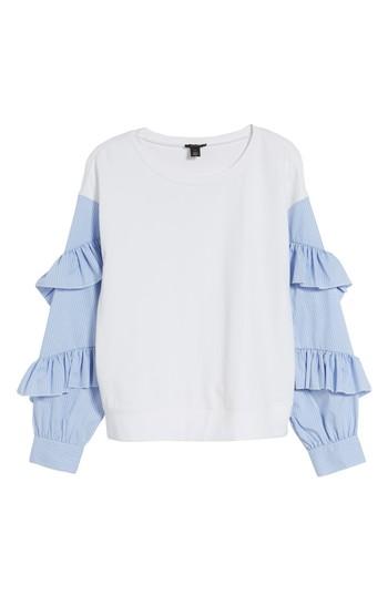 Women's Halogen Poplin Ruffle Sleeve Sweatshirt, Size - White