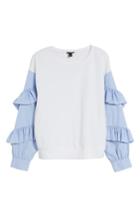 Women's Halogen Poplin Ruffle Sleeve Sweatshirt, Size - White