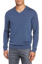 Men's Nordstrom Men's Shop Washable Merino Wool V-neck Sweater - Blue